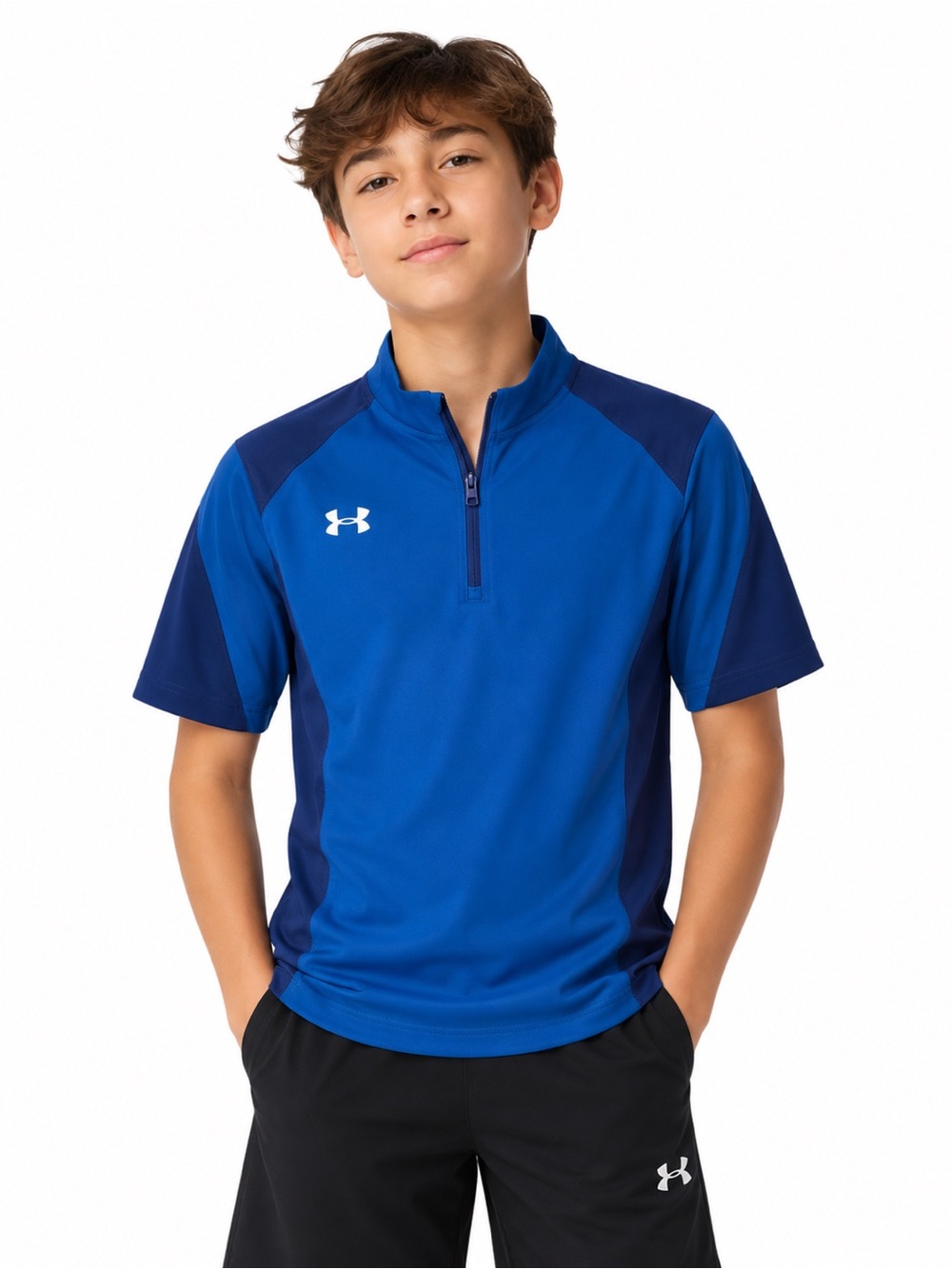 Under Armour Youth Large Blue & Navy 1/4 Zip Athletic Pullover Jacket YLG